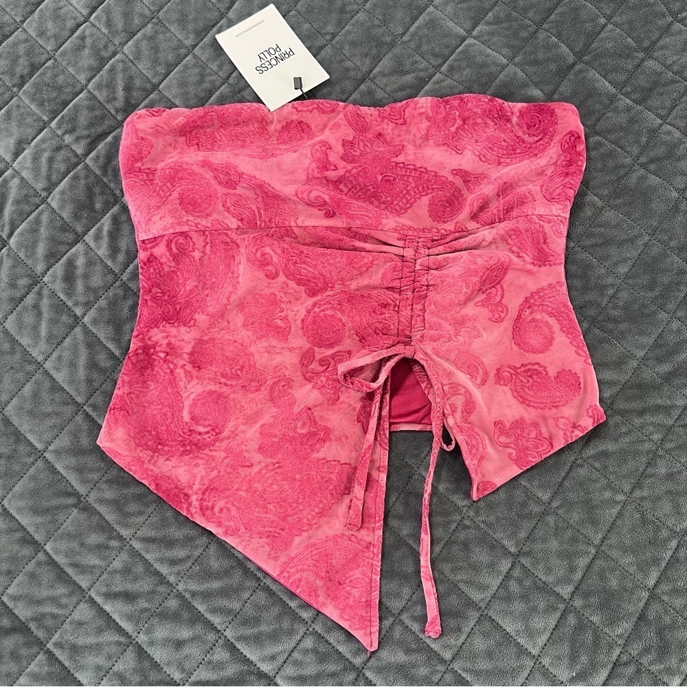 Princess Polly Pink Paisley Strapless Crop Top